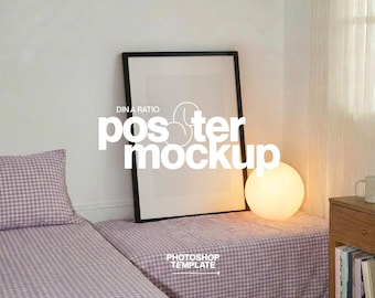 DIN A Poster Mockup for Photoshop: Vertical Art Template in Lilac Gingham Scene (Digital Download)