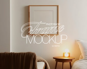 Square Frame Mockup PSD Template | 1x1 Frame Interior Scene Mockup for Artwork and Prints | Photoshop Frame Mockup