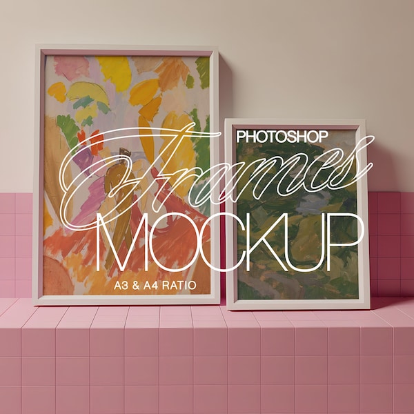 A3 and A4 Frame Mockup Photoshop Template | ISO Vertical Frame PSD Mockup for Art and Printables in Retro Pink Scene