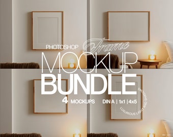 Pack of 4 Single Frame PSD Mockup in Cosy Bedroom Template | Four PSDs Hygge Frame Pack | 4 Single Frame Variations