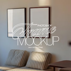 DIN A Two Dark Frames Photoshop Mockup for Art and Prints Display | PSD Frame Mockup Template for Set of Two Wall Art in Luxurious Interior