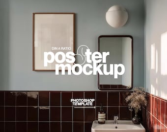 DIN A Vertical Poster Mockup: Moody Bathroom Scene Photoshop Template (Digital Download)