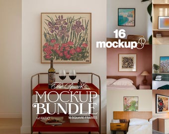 16 Square Mockups Bundle: 1x1 Poster Templates Interior Scenes for Photoshop (Digital Download)
