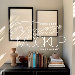 2 Frame Photoshop Mockup | Vertical Frame Mockup PSD Template | Black Frame PSD Mockup for DIN A and 4x5 Ratio Artwork