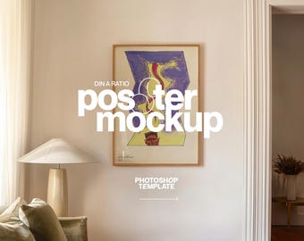 DIN A Vertical Poster Mockup: Wood Frame Elevated Interior Photoshop Template (Digital Download)