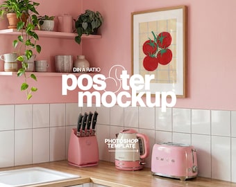DIN A Frame Mockup: Pink Kitchen Poster Template PSD (Digital Download)