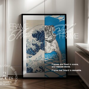 DIN A Black Photoshop Leaning Frame Mockup for Art and Prints Display A1 ISO Frame PSD Template in Sunlit Interior Scene Wall Art Mockup zdjęcie 4