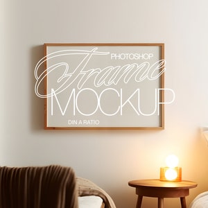 Horizontal PSD Frame Mockup with Warm Light | DIN A Wood Frame Photoshop Template | PSD with Smart Object
