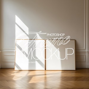 Two 1x1 Frames Photoshop Mockup for Art and Prints Display | Square Frame PSD Template Interior Scene Mockup