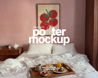 DIN A Poster Mockup: Pink Bedroom Frame Template PSD (Digital Download)