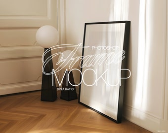 A3 Photoshop Frame Mockup for Art and Prints | DIN A Leaning Frame PSD Mockup Template Artwork Display | Black Frame Mockup