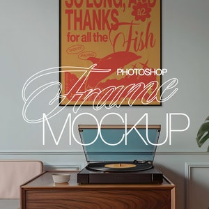 Beweglicher Rahmen Photoshop Retro Szene Mockup | Schwarzer Rahmen Mockup PSD für Musikliebhaber | PSD Vorlage zum Anzeigen von Kunstwerken