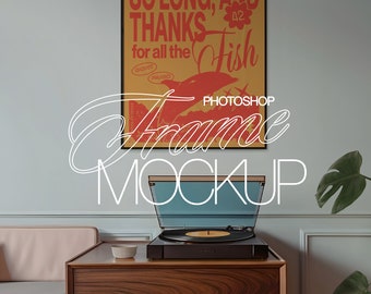 Movable Frame Photoshop Retro Scene Mockup | Black Frame Mockup PSD for Music Lovers | PSD Template to Display Artwork