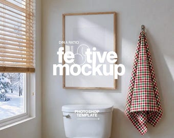 DIN A Poster Mockup for Christmas: Photoshop Frame Template Festive Bathroom Scene (Digital Download)