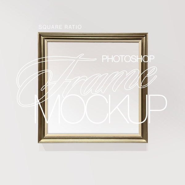 Antique Gold Square Frame Mockup for Prints and Artwork, Vintage Frame PSD Template, Digital Frame