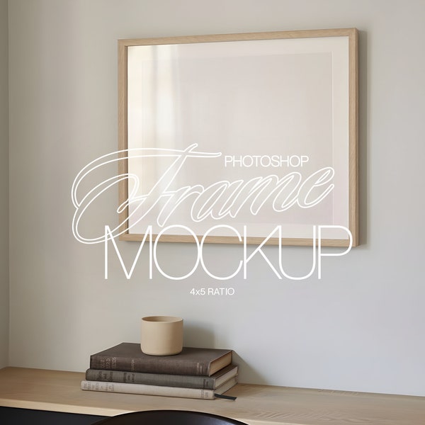 4x5 Landscape Frame Mockup for Photoshop | 16x20 Wood Frame PSD Mockup Template for Art and Prints Display