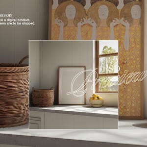 May include: A digital product preview featuring a kitchen scene. A large woven basket and a smaller one sit on a countertop. A framed print and a bowl of lemons are also present. The text reads: "PLEASE NOTE This is a digital product, no items are to be shipped."