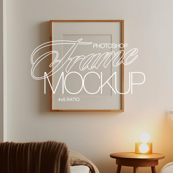 4x5 PSD Frame Mockup Cosy Bedroom Scene for Art and Prints Display | 16x20 Photoshop Frame Template | Vertical Frame Mockup