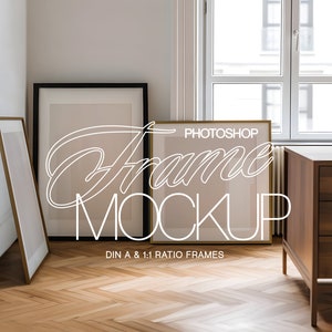 Three Leaning Frames Photoshop Mockup for Art and Printables | Vertical A3, 1x1 Frame Mockup PSD Template | ISO Frame Mockup