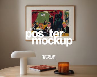 DIN A Landscape Frame Mockup: A2 Poster Template Cosy Interior for Photoshop (Digital Download)