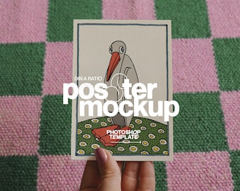 DIN A Poster Mockup for Photoshop: Vertical Artwork Template with Retro Checkerboard Rug (Digital Download)