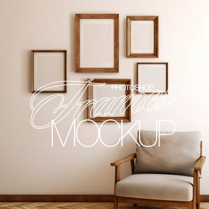 Five Frame Mockup for Photoshop | Gallery Wall Wood Frames PSD Template for Artwork and Prints | Simple Wood Frame Mockup Assorted