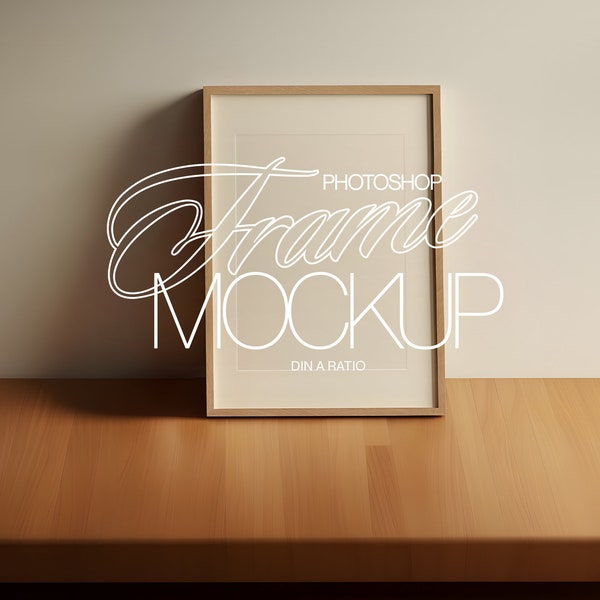 A4 Photoshop Frame Mockup on Minimal Surface | DIN A PSD Template Frame Mockup for Art and Printables