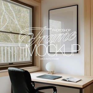 DIN A Schwarz Rahmen Photoshop Mockup Vorlage für Kunst und Drucke Display | ISO Rahmen Mockup PSD in Minimalistischer Studie Szene