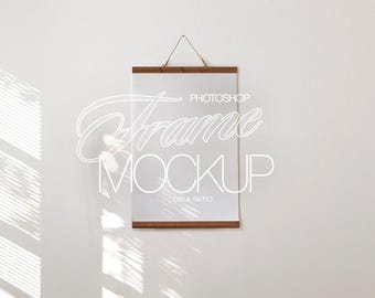 DIN A Poster Hanger Photoshop Mockup Template for Art and Prints Display | Hanging Art Frame Mockup PSD in Minimalist Scene