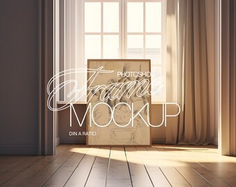 DIN A Wood Frame Photoshop Mockup for Art and Prints Display | ISO A1 Frame PSD Template Golden Hour Scene Mockup