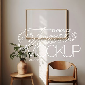 DIN A liggend framemodel voor Photoshop | Horizontaal frame mockup PSD-sjabloon voor kunst en prints | Mockup-sjabloon voor digitale fotolijsten