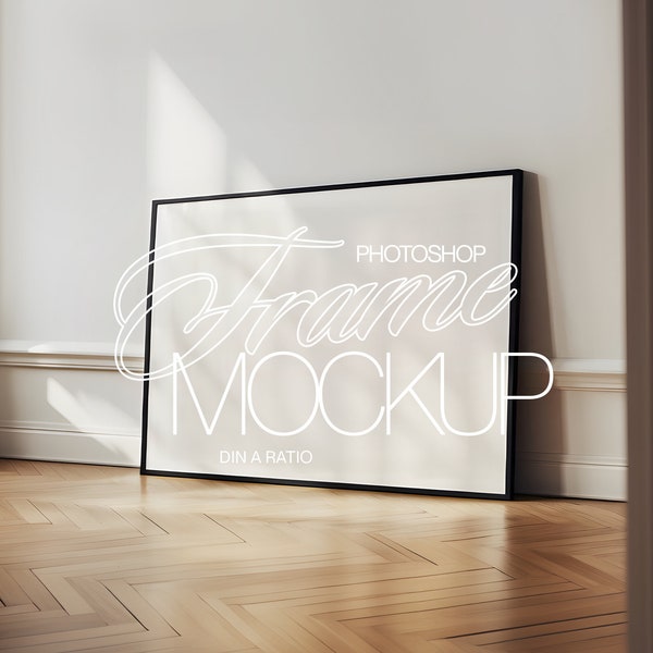 DIN A Landscape Frame Mockup for Photoshop | A2 Horizontal Black Frame Mockup PSD Template for Art and Prints | Photoshop Smart Object