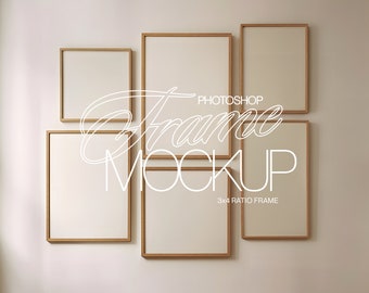 Simple Gallery Wall Frame Mockup | Bohemian Classic Frame Template for Photoshop | Light Wood Frame Mockup Scene