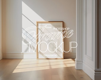 DIN A Leaning Frame Mockup for Photoshop | Vertical Wood Frame PSD Template | Simple Frame Mockup for Art and Printables