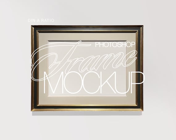 Black and Golden Antique Frame Mockup for Photoshop, DIN A Ratio PSD Template for Prints and Artwork