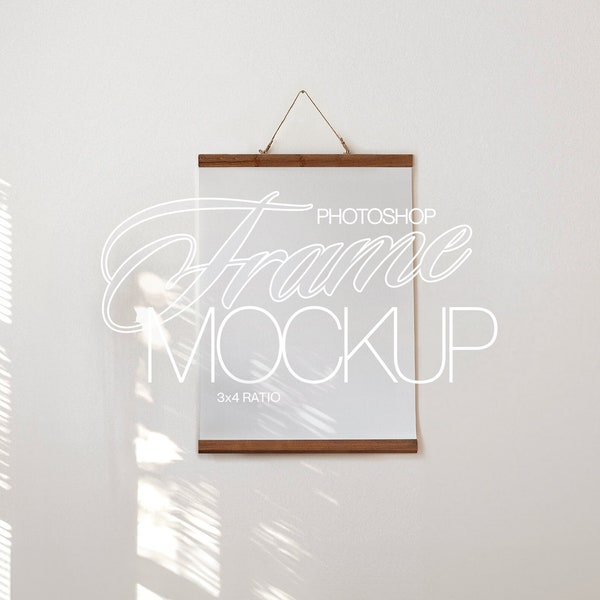 3x4 Poster Hanger Photoshop Mockup for Art and Prints Display | 6x8 PSD Template Hanging Frame