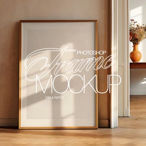 DIN A Gold Frame Mockup for Photoshop, Metallic Frame PSD Template with Smart Object for Art and Printables