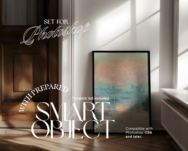 DIN A Black Photoshop Leaning Frame Mockup for Art and Prints Display A1 ISO Frame PSD Template in Sunlit Interior Scene Wall Art Mockup zdjęcie 3