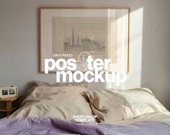 Landscape DIN A Poster Mockup: Photoshop Frame Template Lilac Bedding Scene (Digital Download)