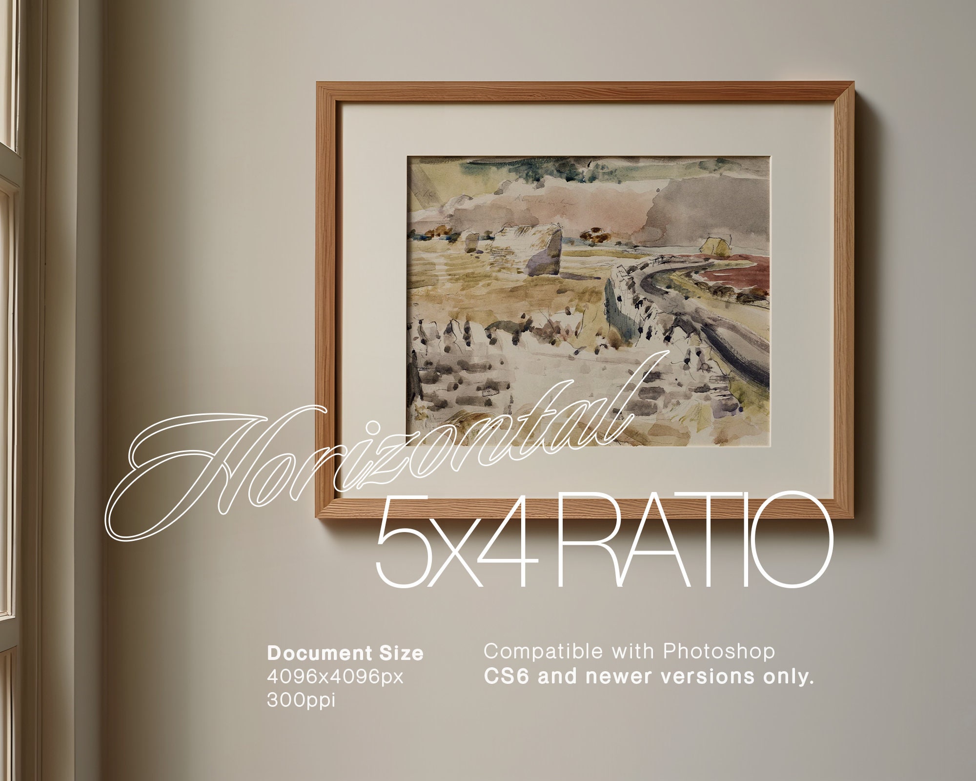 5x4 Horizontal Frame Mockup for Photoshop | Wood Frame Digital Mockup ...