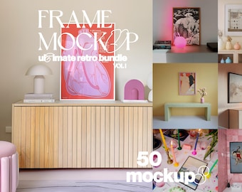 50 Frame Mockups Photoshop Super Retro Bundle for DIN A Ratio Art and Prints Display | Fifty Mockups Poster Pack for Photoshop