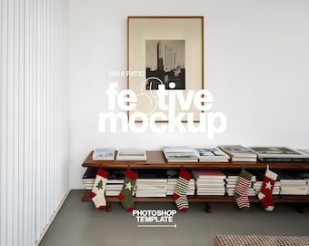DIN A Poster Mockup for Photoshop: Vertical Frame in Minimalist Christmas Scene (Digital Download)