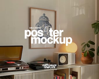 A3 Frame Mockup: Poster Template Retro Scene with Vinyls for Photoshop (Digital Download)