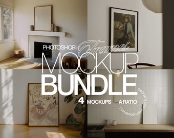 DIN A Frame Photoshop Mockup Bundle of Four | ISO Frames PSD Template Pack of Four | Mockup Pack of A Ratio Frames in Ambient Scenes