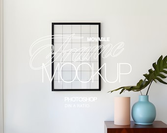Movable Frame Photoshop Mockup for Art and Printables | DIN A Vertical Frame PSD Template | ISO A3 Resizable Frame Mockup