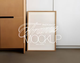 DIN A Wood Frame Mockup for Photoshop | ISO Wall Art PSD Template for Art and Prints Display | A2 Frame Mockup Interior Scene