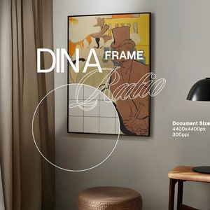 May include: A framed vintage poster with a yellow, orange, and brown color scheme. The poster features a man wearing a top hat and a suit. The text "DINA FRAME" is superimposed on the image.