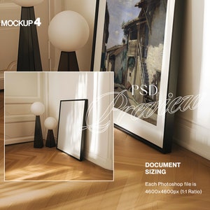DIN A Frame Ratio Photoshop Mockup Bundle of Four Interior Scenes | Warm and Classic Frame PSD Template Pack for Wall Art Display image 5