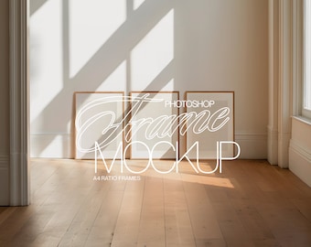 A4 Set of 3 Frames Photoshop Mockup for Art and Printables Display | ISO A4 PSD Template Three Vertical Frames Mockup