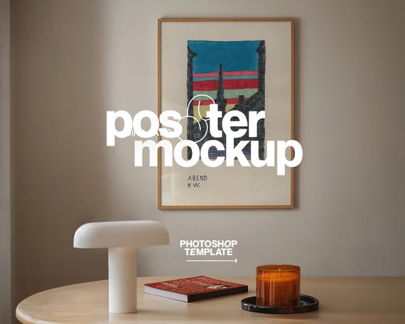 DIN A Wood Frame Mockup: A2 Poster Template Cosy Interior for Photoshop (Digital Download)